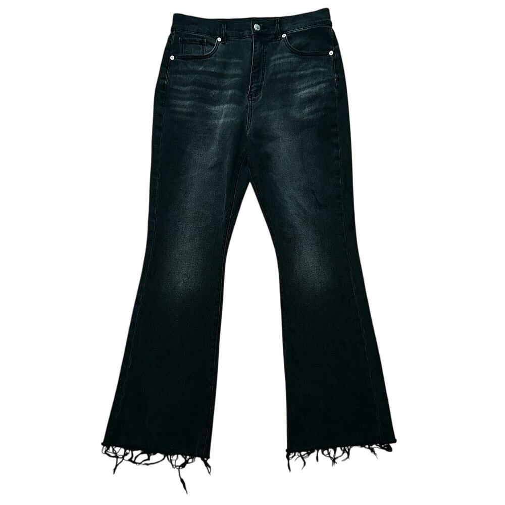 LOFT The Slim Flare Frayed Hem Black Jeans 30